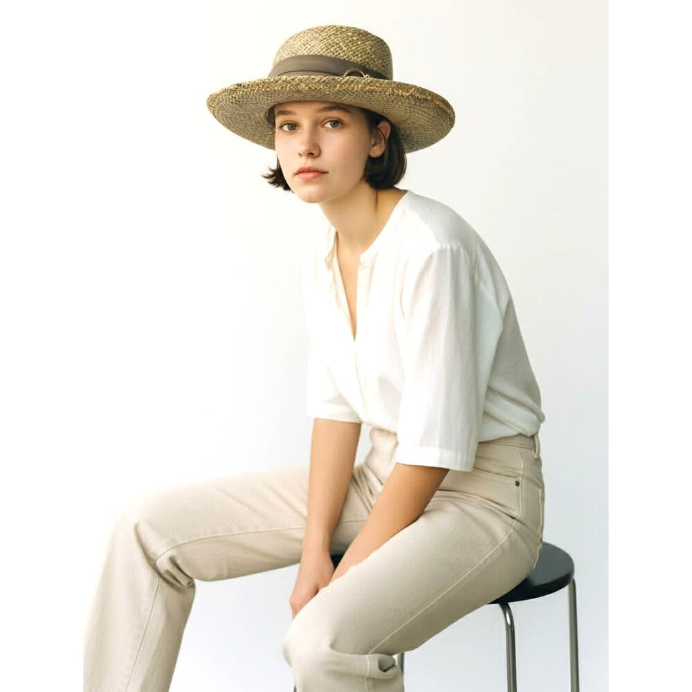 Summer Rules Firethorn Straw Golf Hat Gray Bow Gold Golf Club Pin One Size ~ EUC